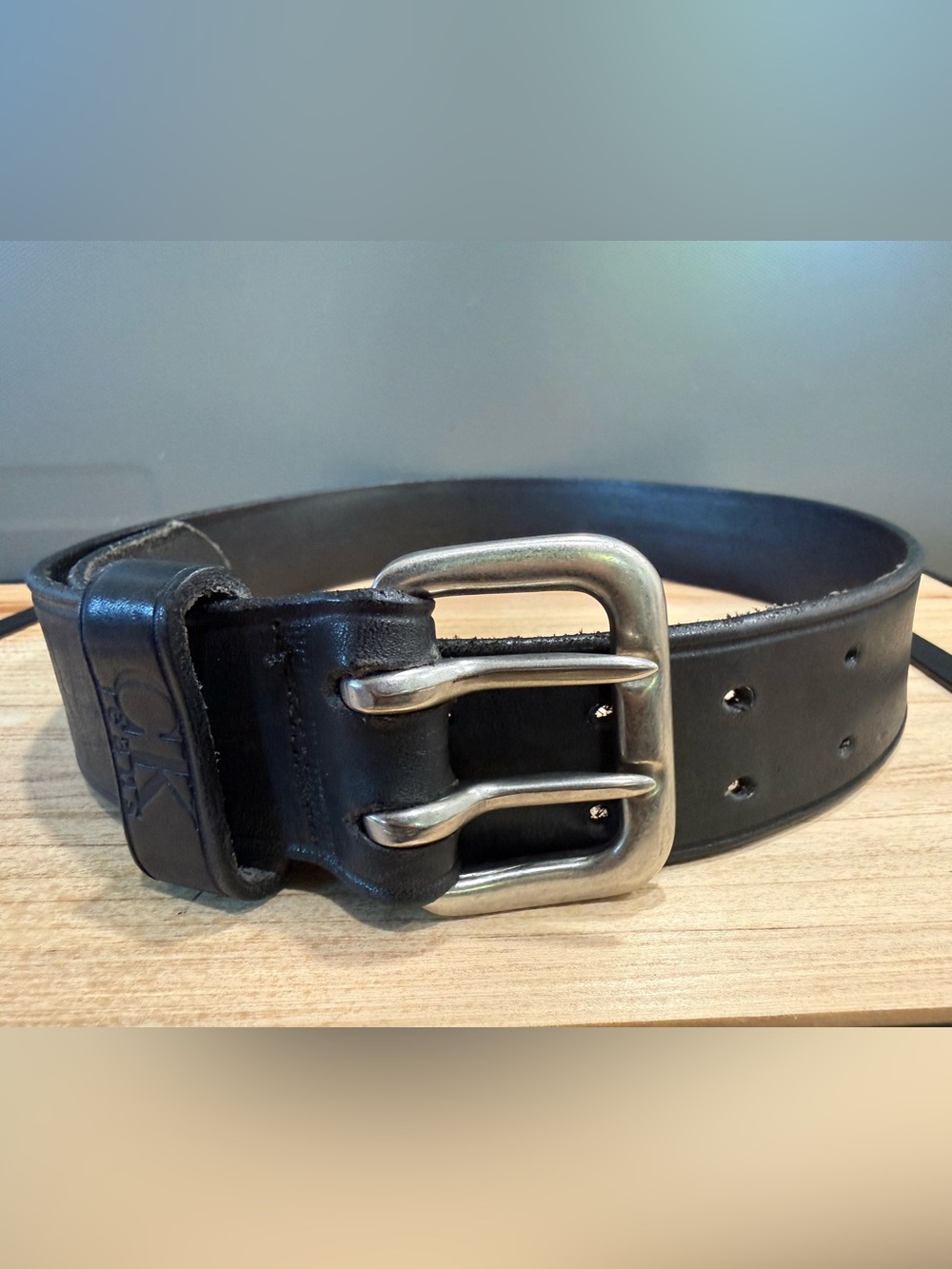 Calvin Klein Jeans Genuine Leather Belt Black Double Prong Buckle